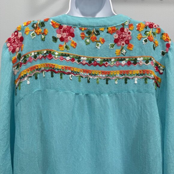 Fig & Flower Turquoise Floral Embroidered Peasant Tunic Top Boho Plus Size 2X - Picture 3 of 10